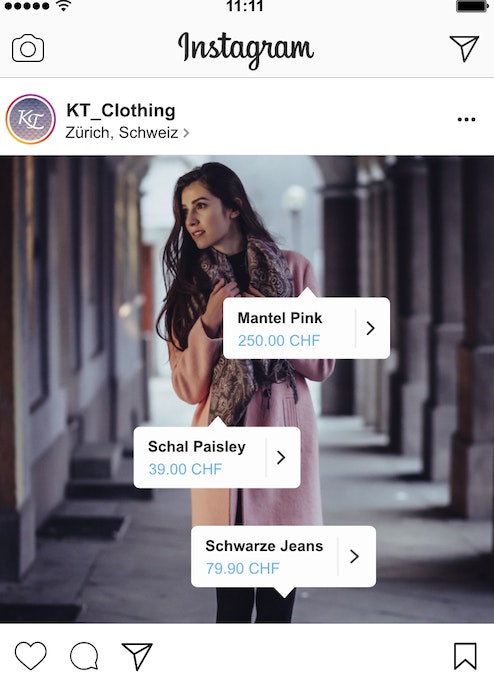 Abb.: Beispiel eines Instagram-Shops mit markierten Produkten.